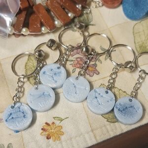 Light Blue & White Zodiac Keychains And Bell Purse Charm Key Chain